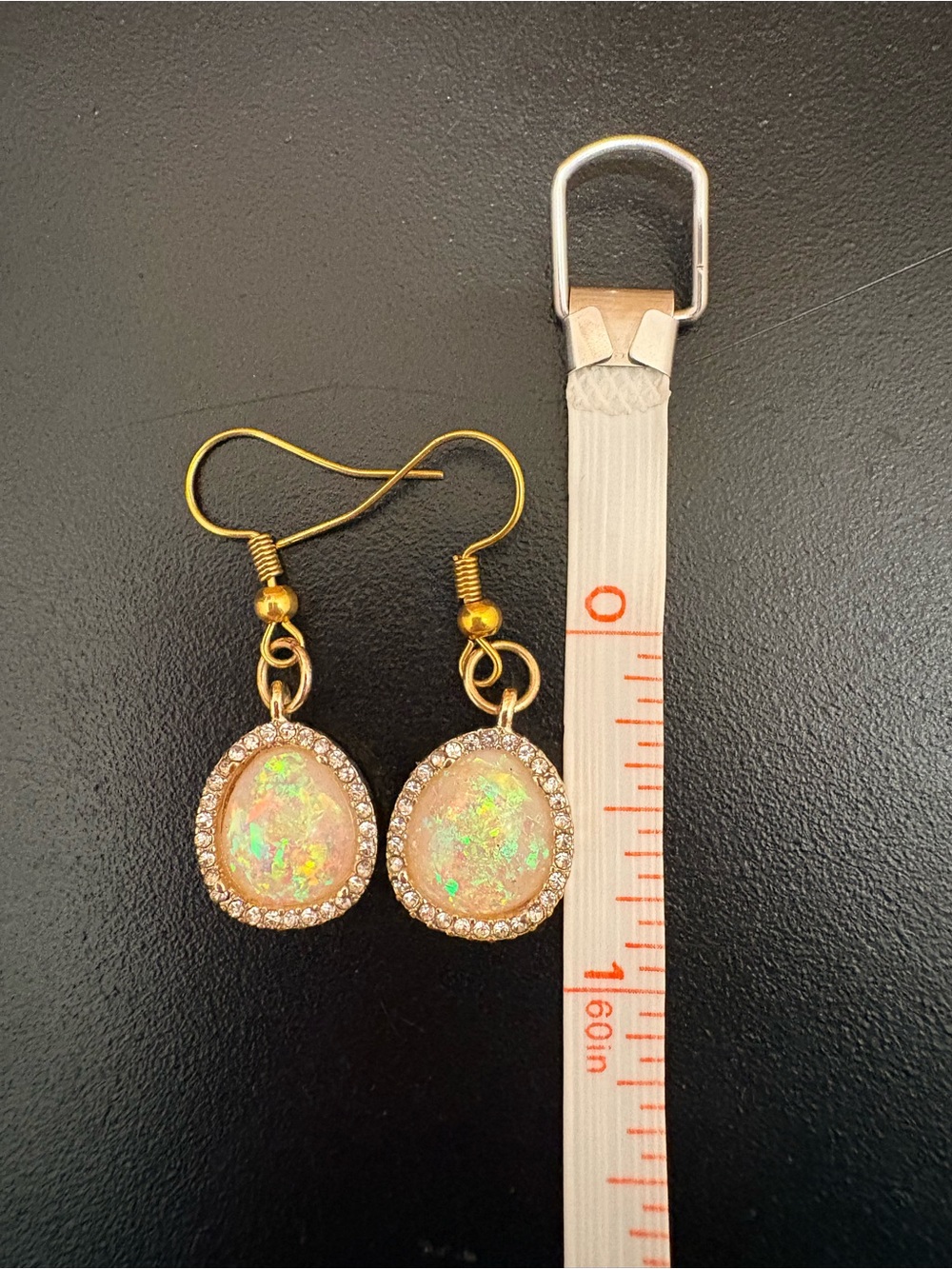 Gold-Tone Opal Teardrop Dangle Earrings with Crystal Halo - *costume quality*